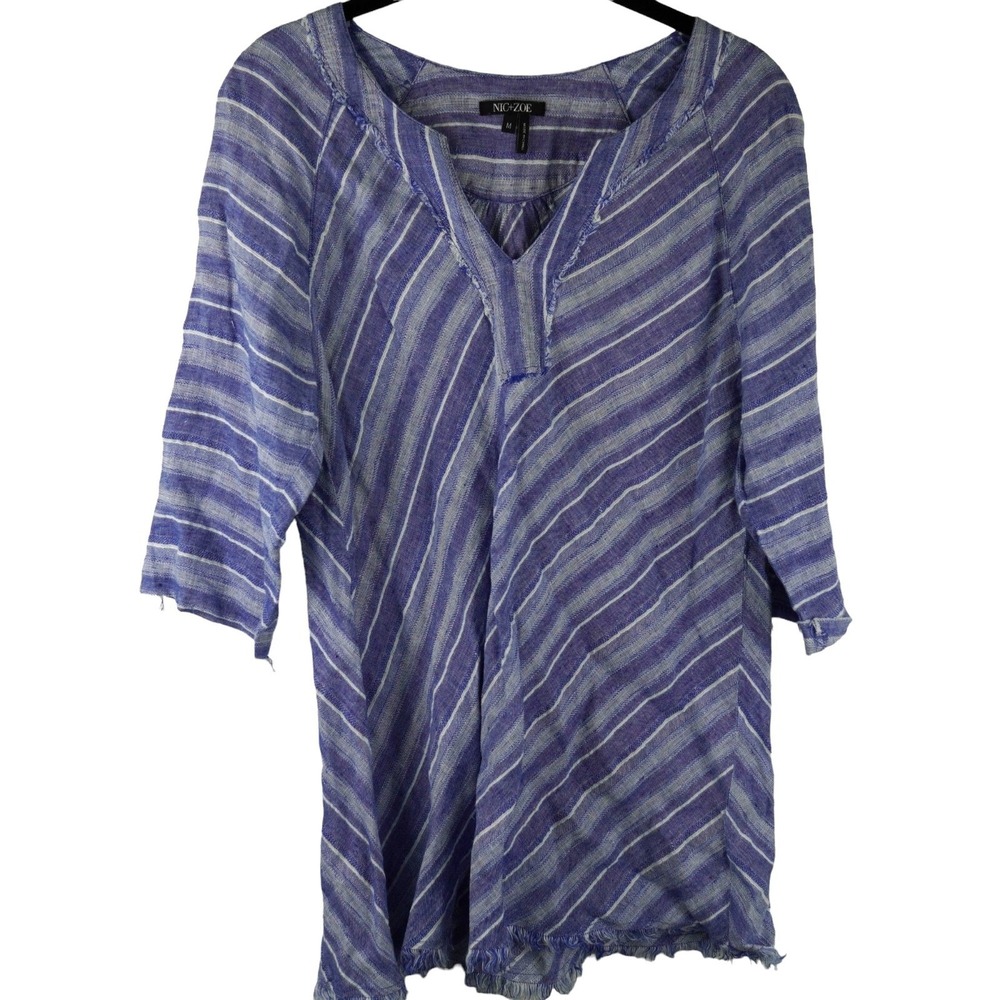 Nic+Zoe Womens Striped Linen‎ Blend Tunic Top Medium